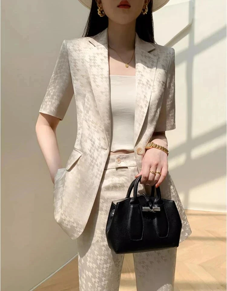new spring summer office lady fashion casual plus size brand female women short sleeve coat pants sets suits clothing