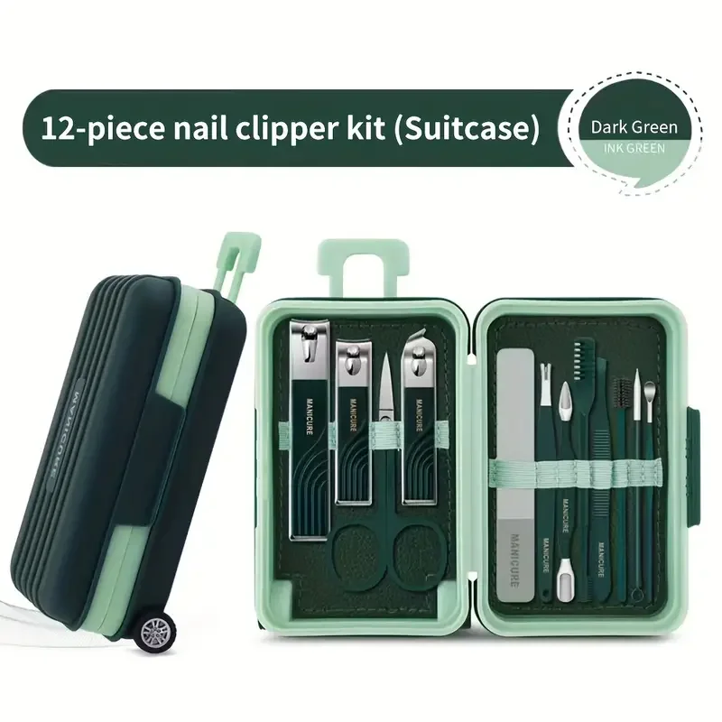 12 Stuks Nagelknipper Manicure Gereedschapset Professionele Nagelknipper Pedicure Kit Met Draagbare Reiskoffer Verzorgingsset Voor Reizen