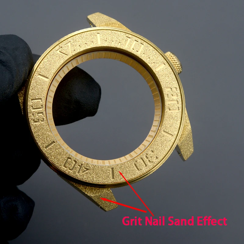 Mod Samurai Gold Grit Nail Sand Effect Watch Case Sapphire Glass 100M Fit NH34 7s26 4R35 4R36 NH35 NH36 for King Samurai Series