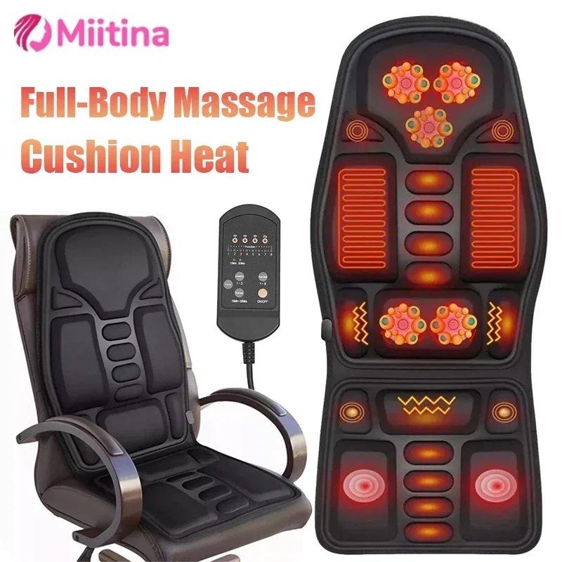 Home Office Car Full-Body Massage Cushion Heat 7Motors Vibrate Back Neck Mat Chair Massage Relaxation Cushion New Year's Present