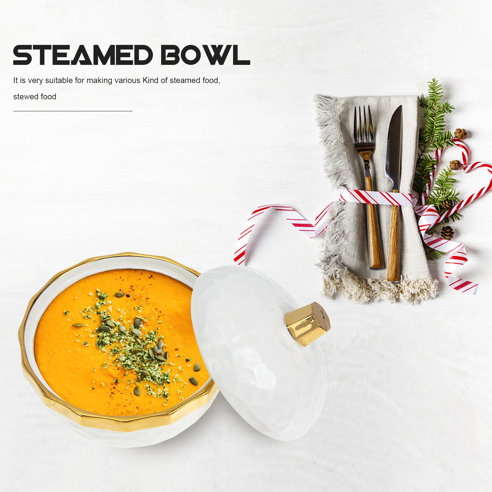 

High-Class Nordic Style Ceramic Soup Bowl with Lid Heat Resistant Thickened Stew Dessert Bowl for Kitchen Tableware