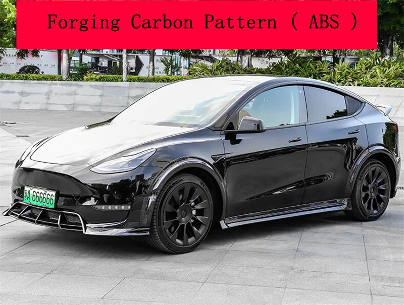 For Tesla Model Y 2020-2023 ABS Forging Carbon Bright Black Front Lip Rear Diffuser Body Side Skirt Wheel Eyebrow Kit Spoiler