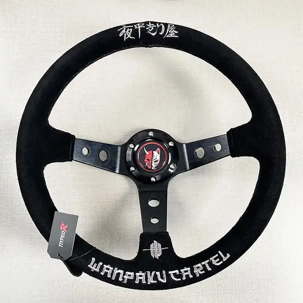 

Tiypeor Universal 350MM Suede Leather JDM Steering Wheel Drift Racing Type High Quality Hand Stitch Logo Unique Steering Wheel