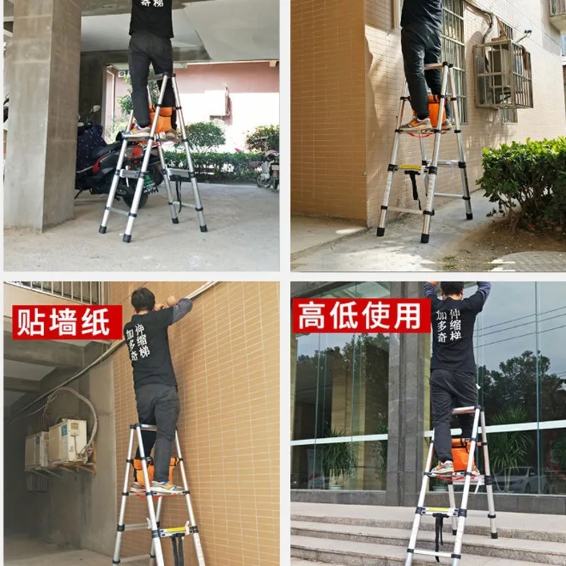 1.4M 1.4M Thickened Stainless Steel Telescopic Ladder Lightweight 5-step Ladder Herringbone Portable Folding Engineering Ladder