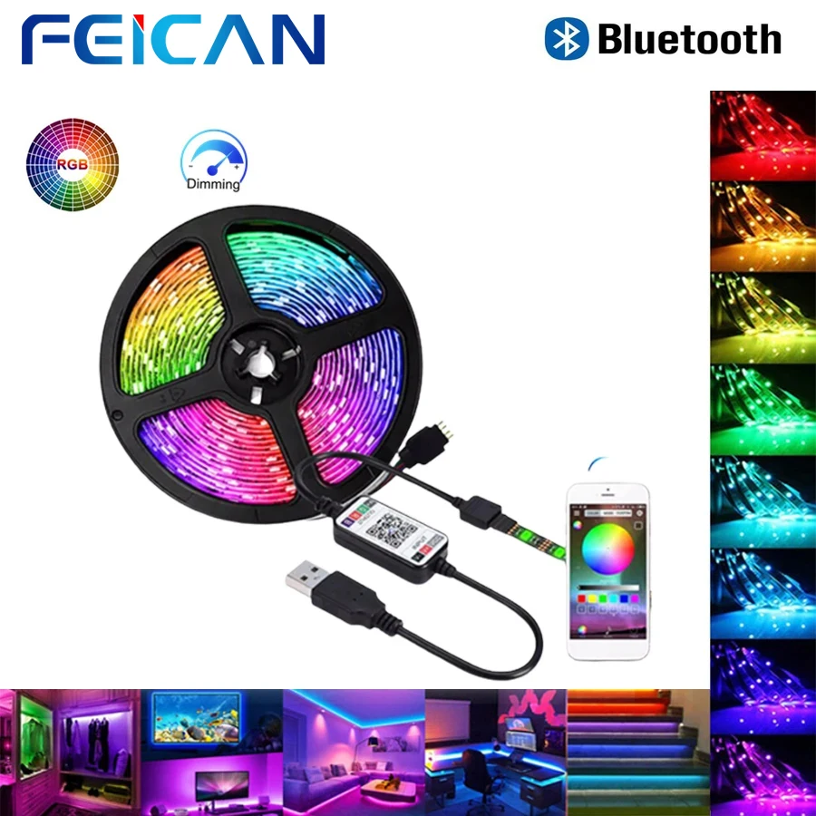 Bande lumineuse LED 5050, USB, Bluetooth, Flexible, ruban RGB, 1M, 2M, 3M, 4M, 5M, DC 5V, décoration, rétro-éclairage TV