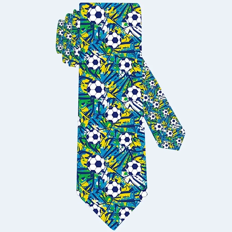 

1 шт. галстук с футбольной тематикой, подходит для футбольного принта с логотипами, можно стирать в машине, аксессуар для официальной и повседневной одежды, подарок для болельщиков