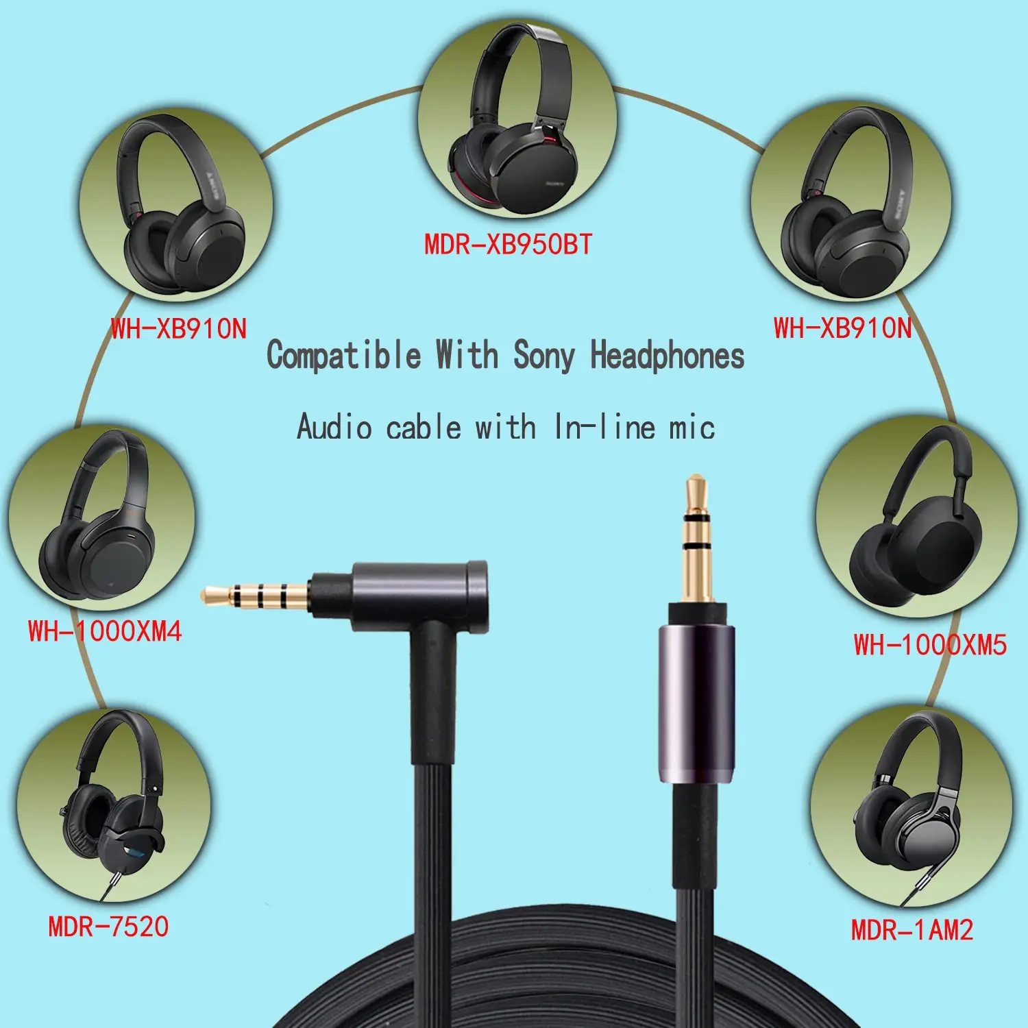 Poyatu 1000XM4 Mic Cable for Sony WH-1000XM5 WH-1000XM4 WH-1000XM3 Audio Cables Aux Wire Universal Microphone Remote Cord