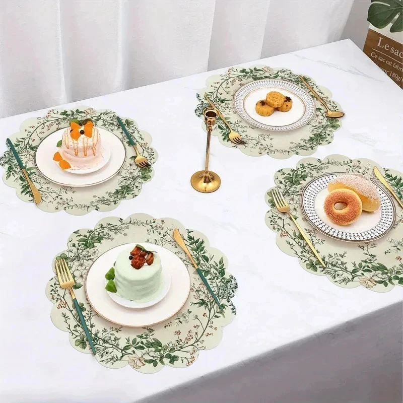 VIKAMA Delicate Green Floral Wreath Placemat, Non-Toxic Durable Mat for Farmhouse, Boho & Natural Home Decor