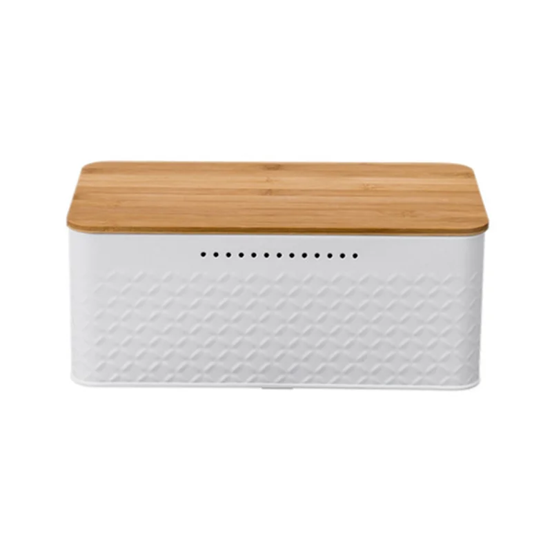 Bread Bin,Innovative Bread Box Thanks to Carbon Coating,with Integrated Ventilation Holes,Including Bamboo Lid White