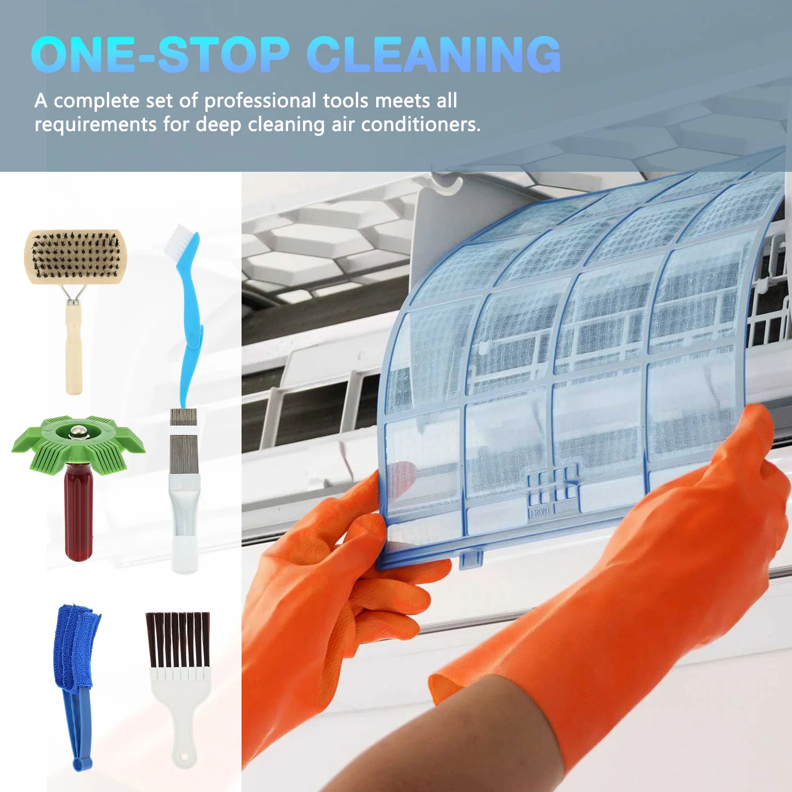 Air Conditioner Cleaning Tool Set AC Fin Comb Radiator Condenser Fin Repair Comb Cooler Straightener Coil Cleaning Brush Tool