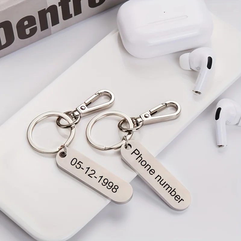 Custom Phone Number Logo Name Keychain Women Men Car Key Ring Laser Engraveing Key Chain Stainless Steel Personalized Gift