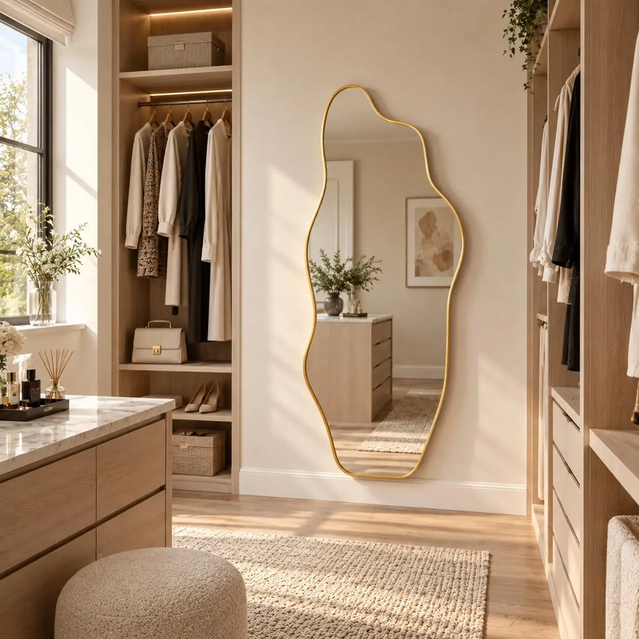 Irregular Wall Mirror Full Length, Wavy Asymmetrical Gold Mirror, Customized