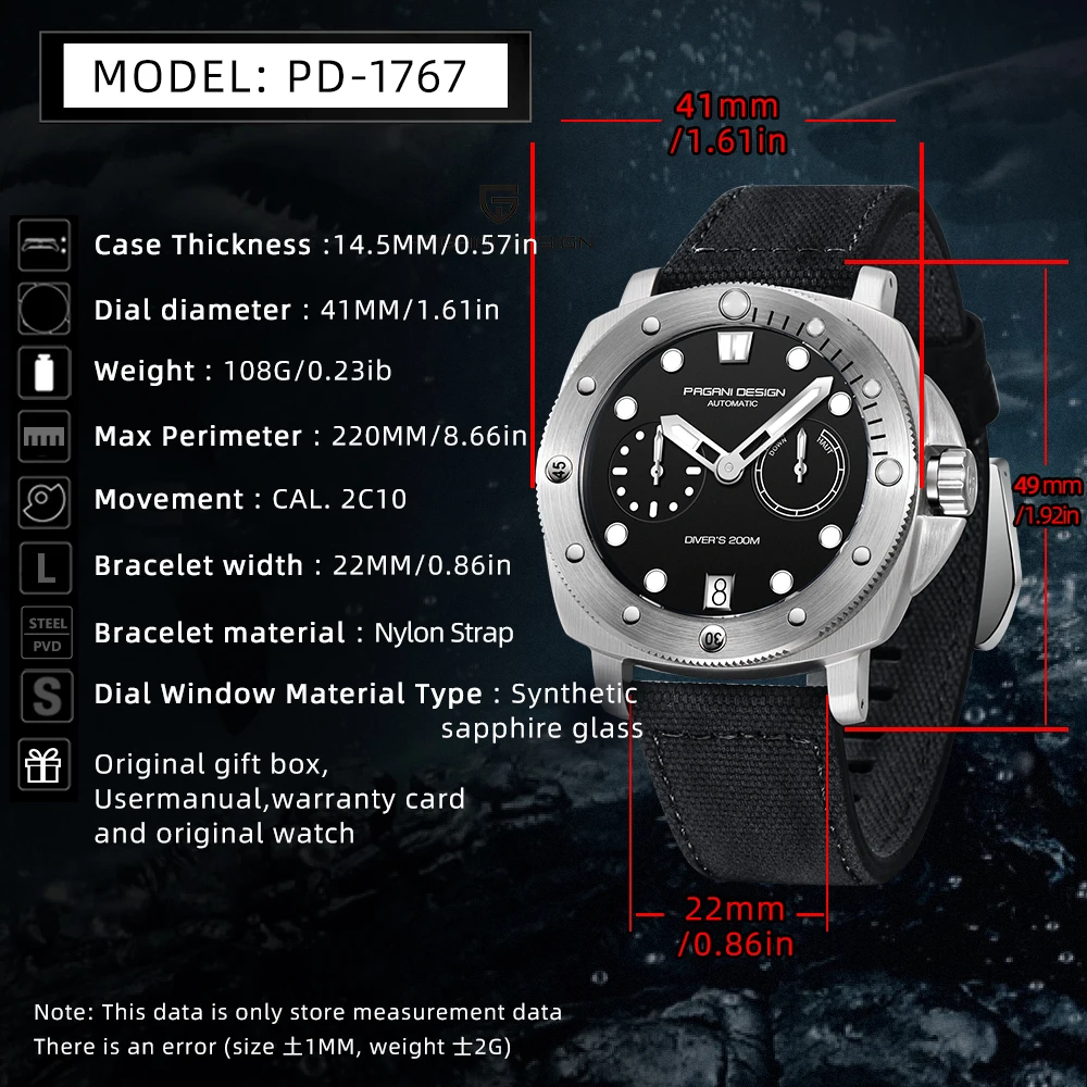 PAGANI DESIGN Mechanical Wristwatches Brand CAL.2C10 watches Sapphire Glass AR coating 200M Waterproof Chrono Clock reloj hombre