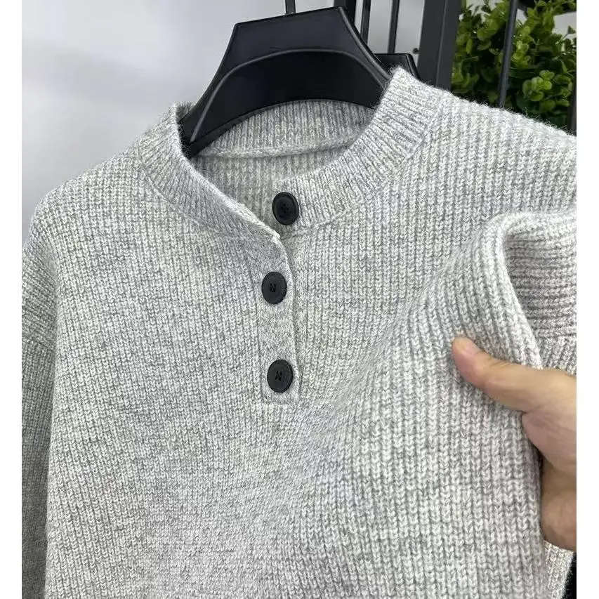 

Ay Американский ретро трикотаж с воротником Генри, мужской зимний ленивый сарафан, высококачественный трикотаж, свободный крой, мягкий полиэстер