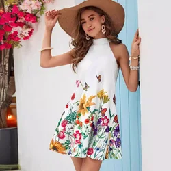 2024 women's spring and summer new style floral print hem fashionable temperament elegant sleeveless mini dress short skirt