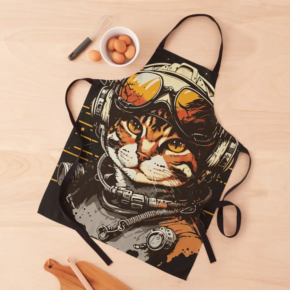 The Pilot Cat Apron Smock for hairdressing Kitchen Front Apron