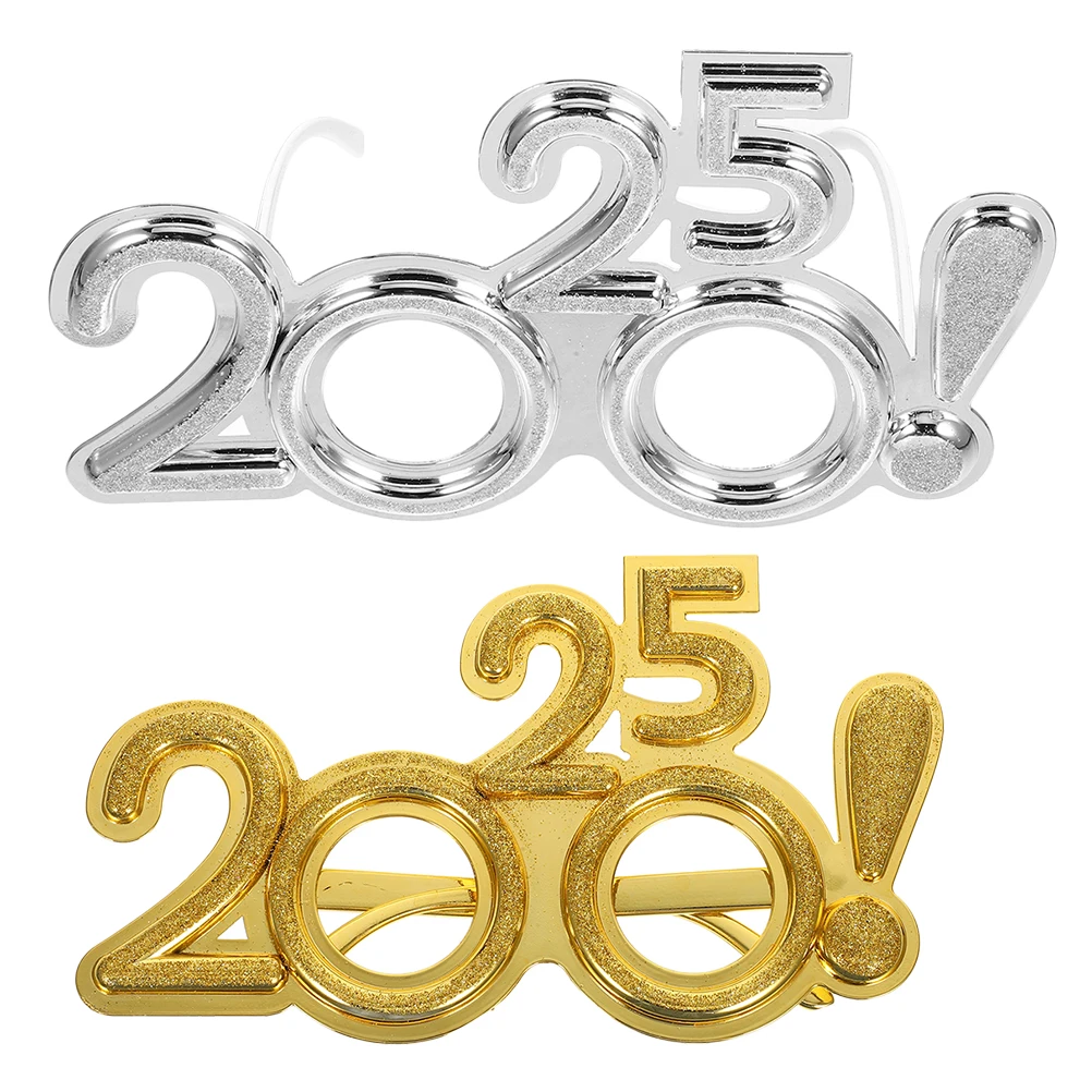 

2 Pcs Digital 2025 Glasses New Year Eve Props Plastic Eye Decorations Funny Photo Accessories Celebratory Eyewear Holiday