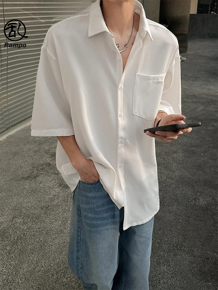 

Premium Feel Ice Silk Men's ort Sve irt Summer New Sle White Trendy Brand Loose Fit Casual Five-Quarter Length