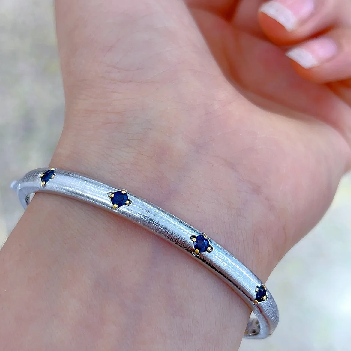 AETEEY S925 Silver Platinum Plated Bangle Inlaid 3*10MM Sapphire Zircon Light Luxury Women Wrist Jewelry