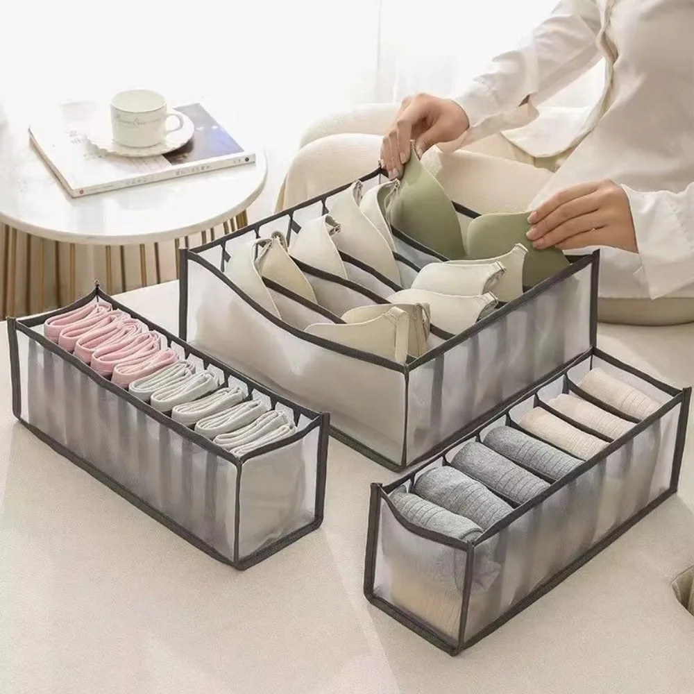 3PCS Foldable Bra Socks Panty Storage Boxes Set Space Saving Washable Home Organization Drawer Divider Cabinet Household
