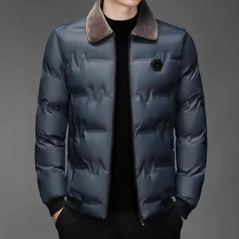 Chaqueta acolchada de algodón con cuello de piel sintética a la moda de invierno para hombre, abrigo corto y grueso, prendas de vestir de negocios, camperas térmicas de hombre JK-228