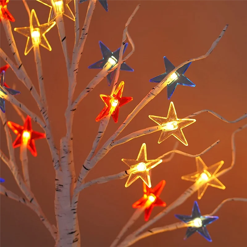 1 세트 7월 4일 장식 애국적인 장식 트리 현충일 장식 24개 빨간색 흰색 파란색 LED 별 조명