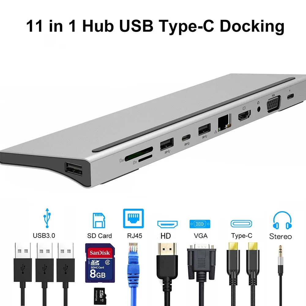 Twelve In One Type-C Docking Station MST Multi Screen Display Type-C To Dual HD-MI/VGA 4k Converter