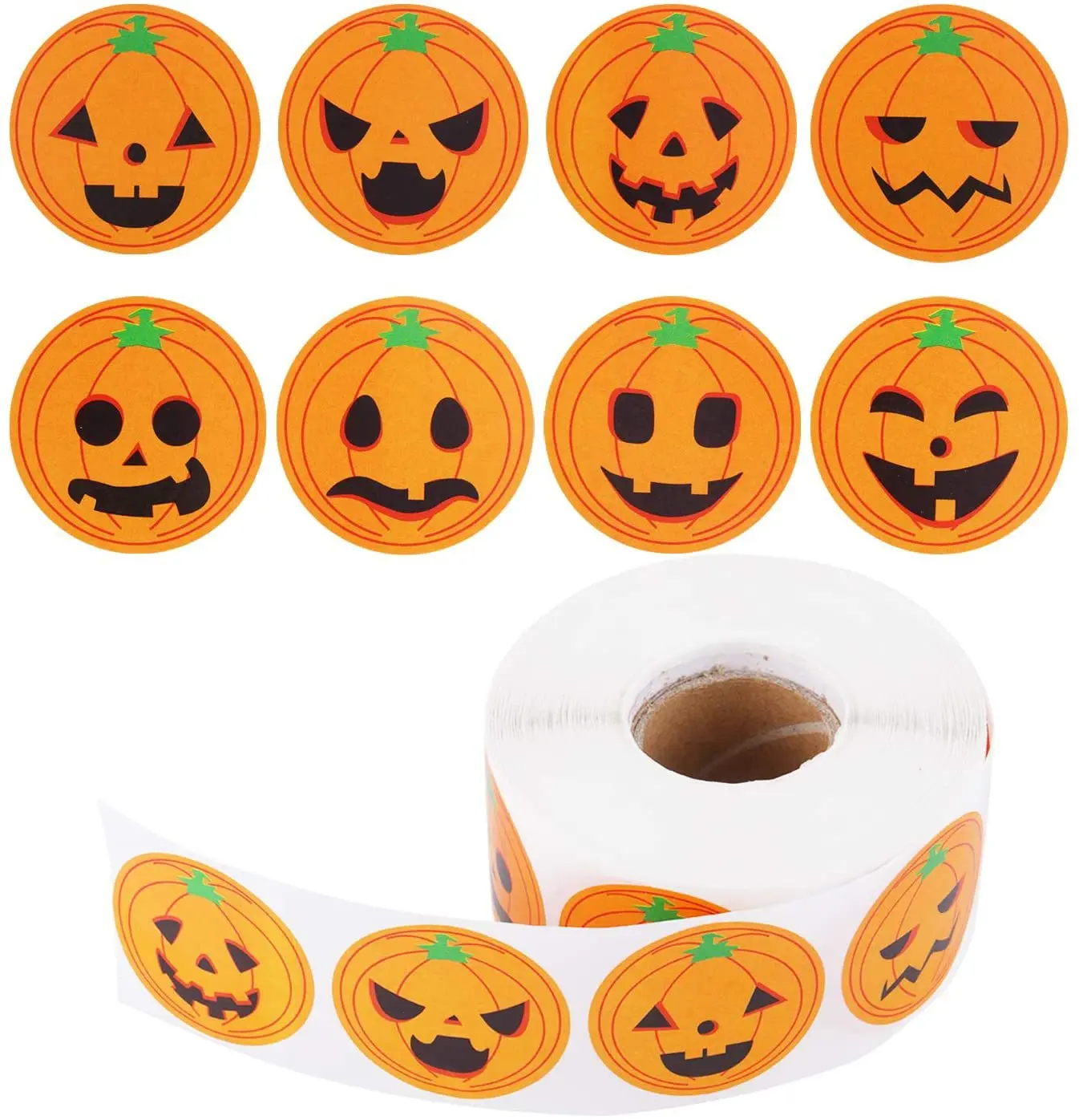 500 Stück/Rolle Halloween-Aufkleberrollen, Halloween Runde Kürbis-Geister-Aufkleber, Spinnen-Fledermaus-Katzen-Aufkleber für Partydekoration – Detail 3