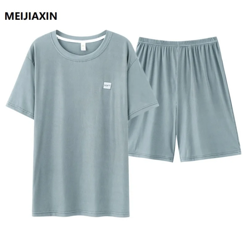 

Summer Men Pajamas Set Silk Pyjamas Short Sleeve Round Neck Male Sleepwear Casual Soft Loose Mens Homewear L-5XL