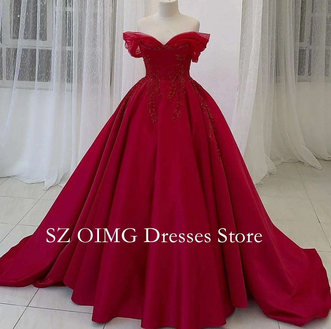 

OIMG Off the Shoulder Women Sequined Fashion Customized Prom Dresses Tulle Short Sleeves Evening Gowns 2024 Formal Party Dress