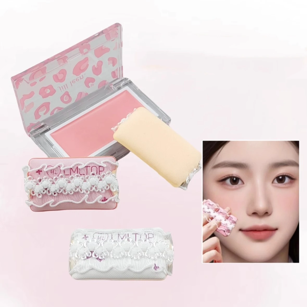 Fita de renda mini pó puff blush creme fixação iluminador blush configuração almofada de ar pequeno quadrado dedo pó puffs