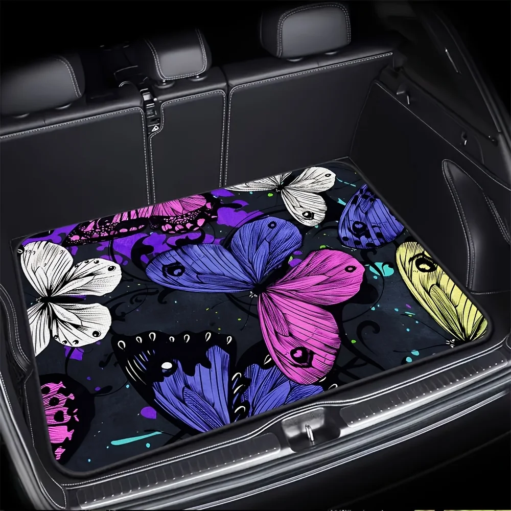 1pc Colorful Butterfly Pattern Car Trunk Mat | Universally Applicable, Polyester Fiber, Stylish And Durable, Suitable For All Se