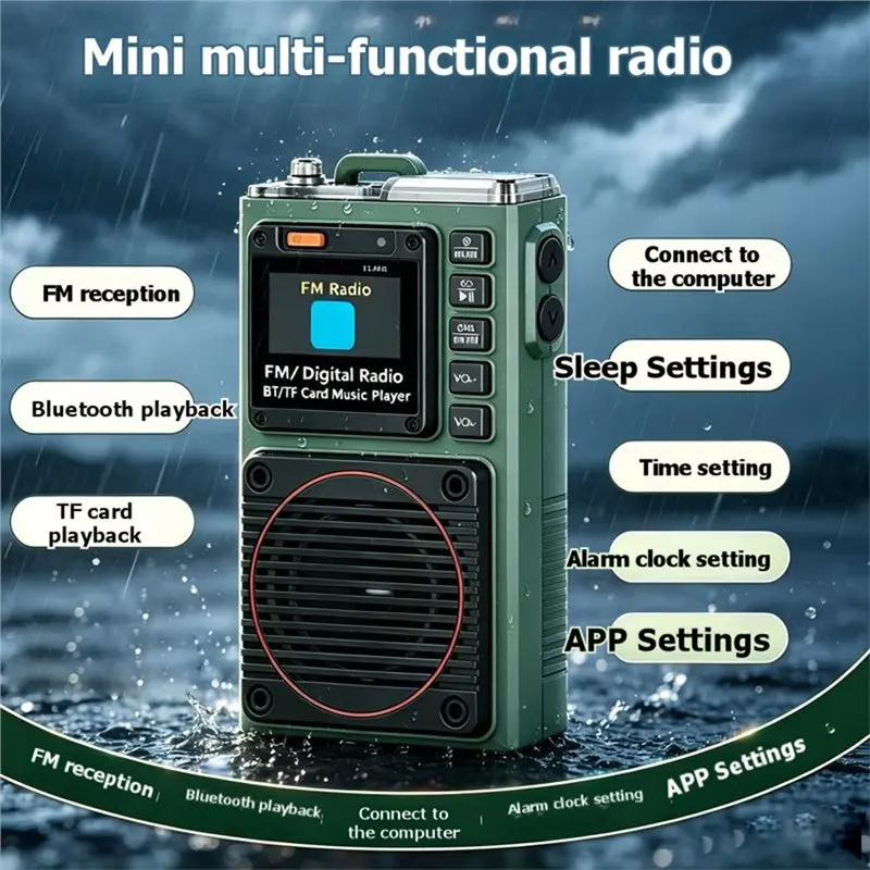 B27B Alarm Clock, Timer, Portable Outdoor Mini Digital Radio With Bluetooth TF Card Insertion Slot, FM Receiver Functionality