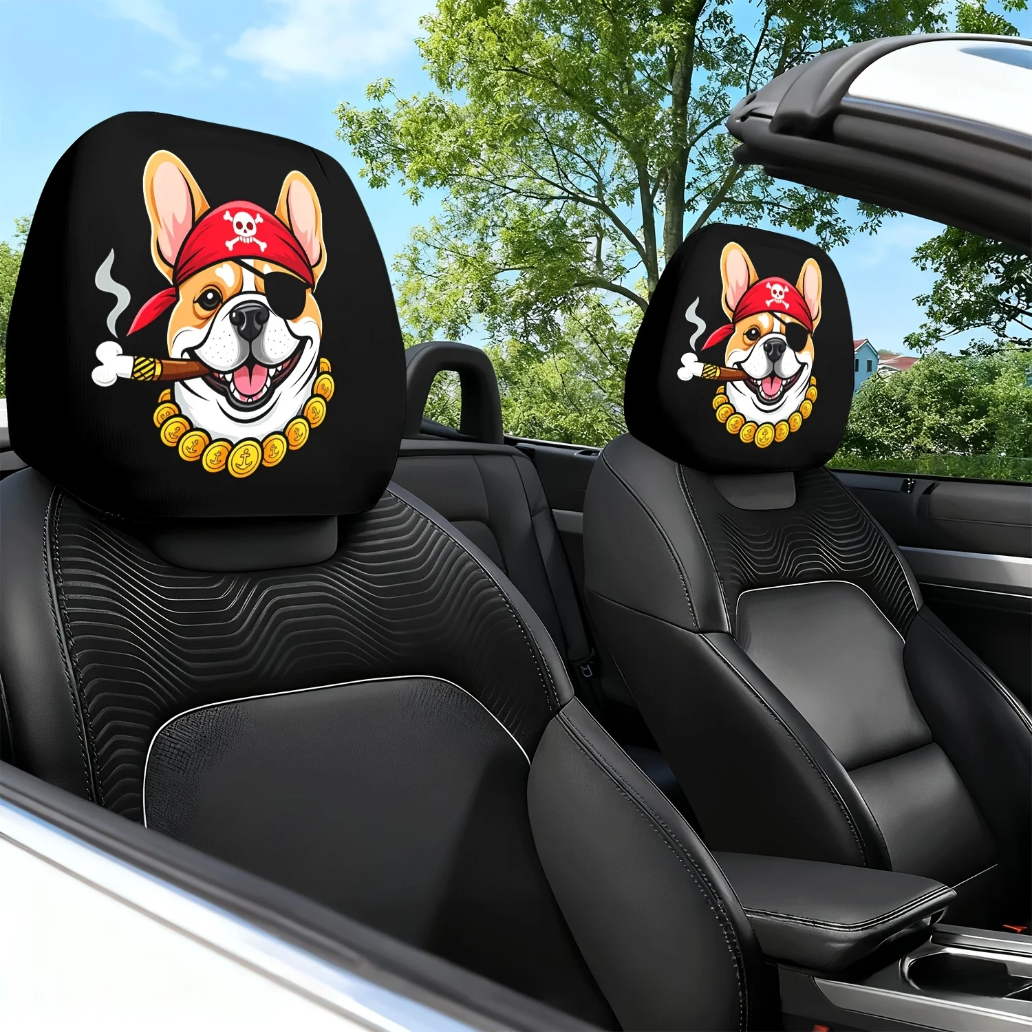 2 Stück Auto-Kopfstützenbezüge, Piratenhund-Motiv Bedrucktes Muster Auto-Sitzkissen Kopfstützen-Nackenschutz - mit Niedlichem Design