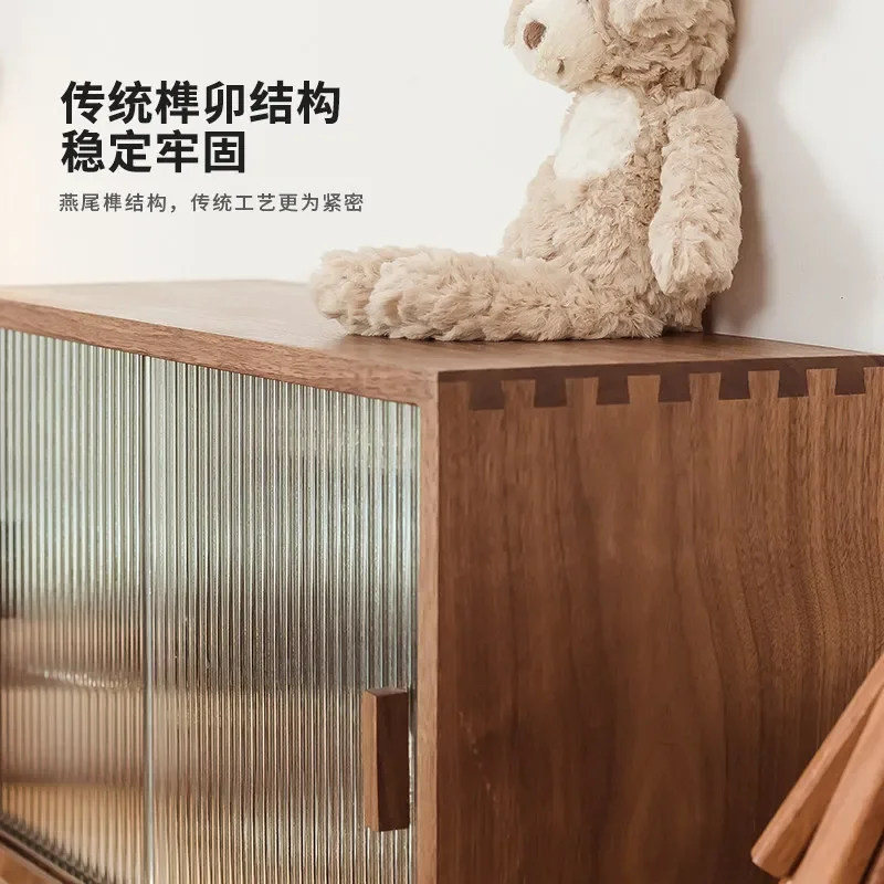 Black Walnut Wood Dustproof Cup Storage Box Desktop Tea Set Organizer Countertop Storage Cabinet for Home Sideboard