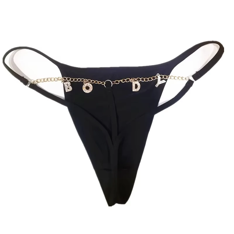 Custom Chain Thong with Name Golden Letter Charm Sexy Girls Panties Women Personalized Honemoon G-String Panties Hotwife Gifts