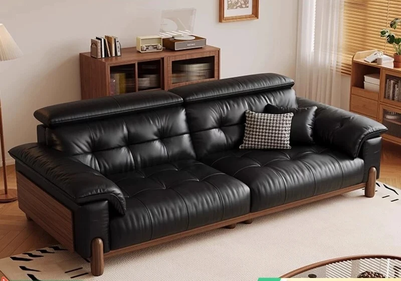 

PYJ medieval solid wood leather sofa small apartment straight row sofa