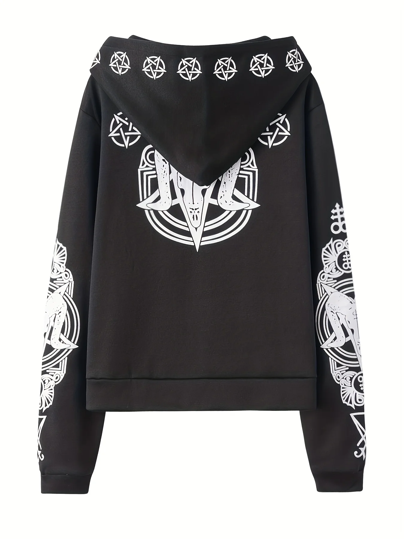 Irregular Black Punk Hoodie with Sheep Head and Moon Print Hoodie