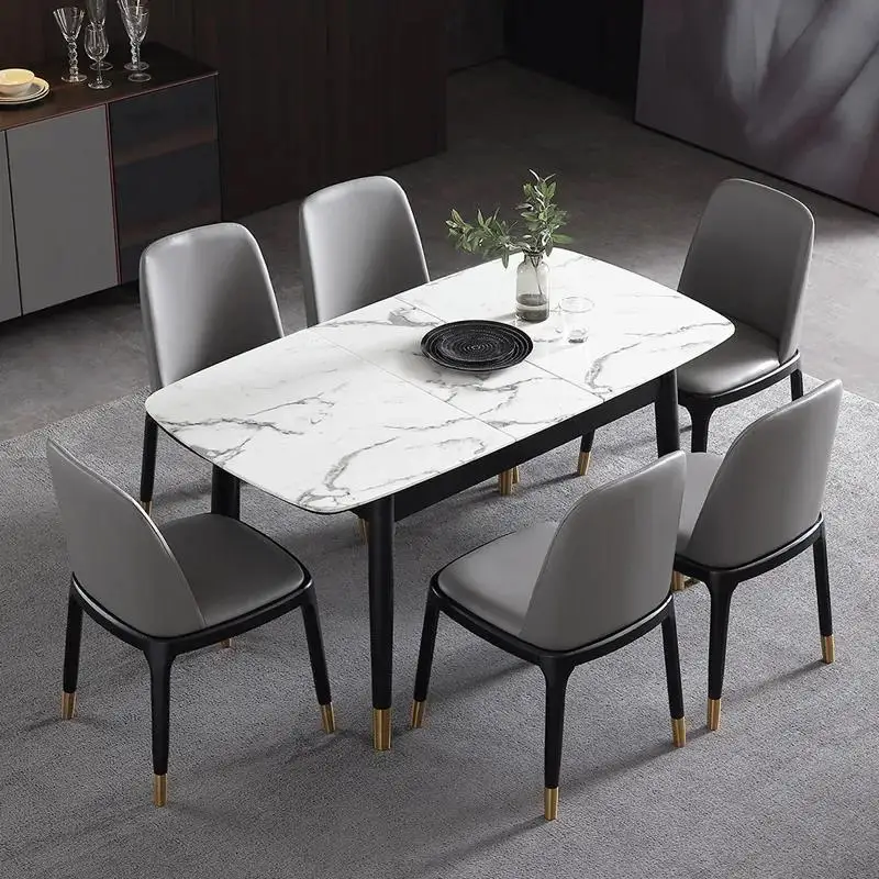 

Modern Rectangular Sintered Stone Extendable Dining Tables With Marble Veneer Top Folding Dining Table