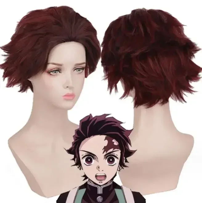 วิกผมอนิเมะฮาโลวีน ดาบพิฆาตอสูร คิเมทสึ โนะ ไยบะ คามาโดะ ทันจิโร่ วิกคอสเพลย์ สำหรับผู้ชายและผู้หญิง วิกผมใยสังเคราะห์ทนความร้อน