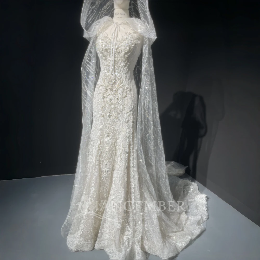 Vestido de novia de sirena de lujo personalizado exquisito sin tirantes con lentejuelas y cuentas sin mangas vestido de novia vestidos de novia robe de mariée