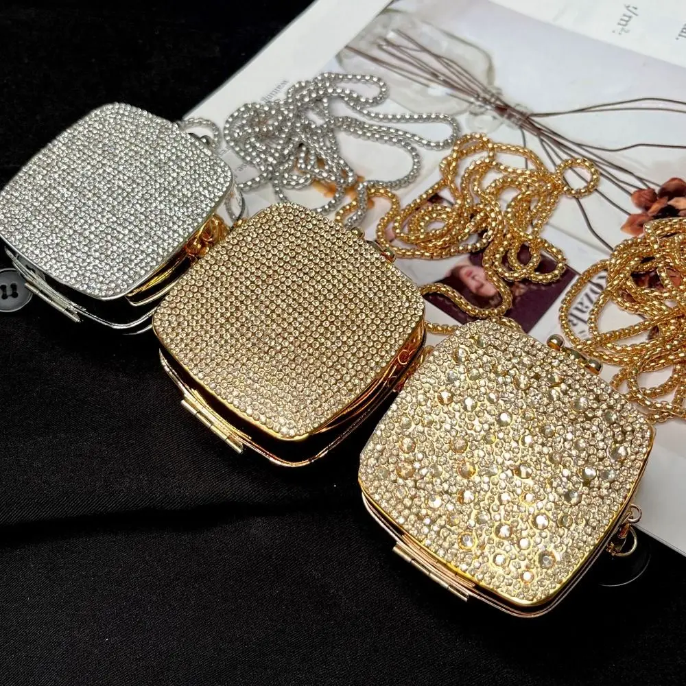 Detachable Long Chain Rhinestone Inlay Clutch Bag Waterproof Lock Catch Crystal Glitter Purse Small Capacity Lightweight