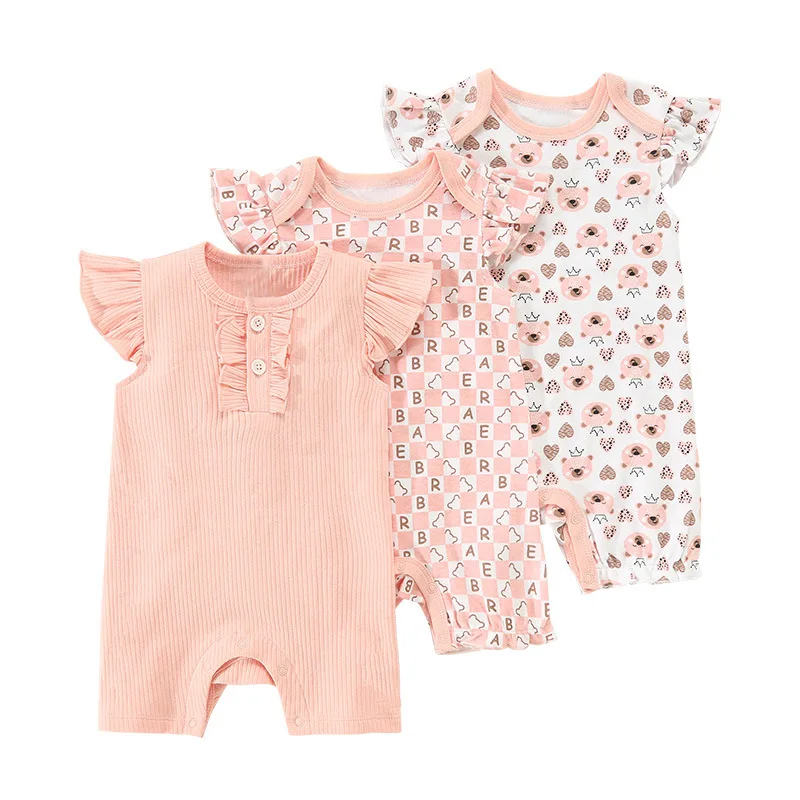 3PCS Fashion Summer Short Sleeve Cartoon Baby Romper Cotton Newborn Boy Girl Clothes
