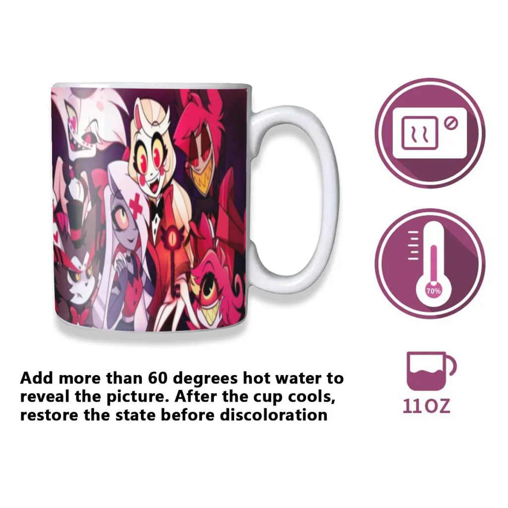 H-Hazbin Cartoon Hotel Free shipping Mug Changing Color Ceramic Coffee Mugs Magic Tea Cup Best Gift For Your Friends