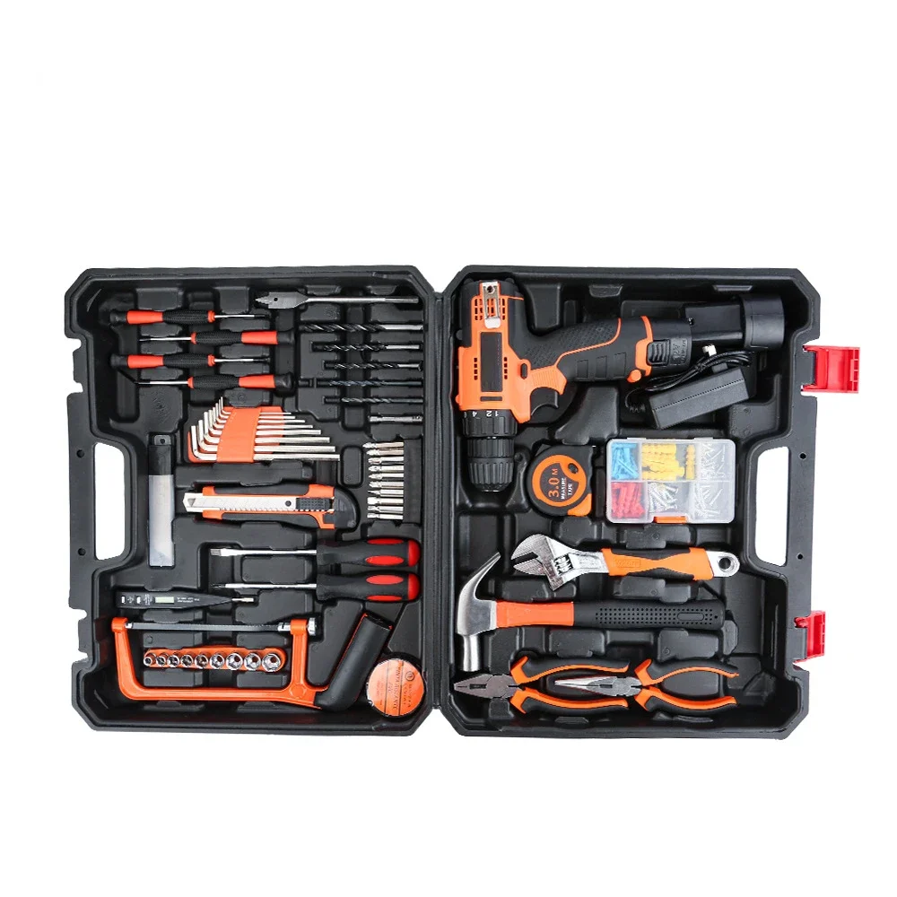 12 multifunctional lithium battery electric drill tool set, household hand tool set, gift repair
