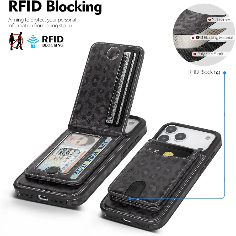 متوافق مع حافظة محفظة Magsafe 2 in 1 iPhone 17 Pro القابلة للفصل مع حامل بطاقات للنساء والرجال من جلد البولي يوريثان المغناطيسي