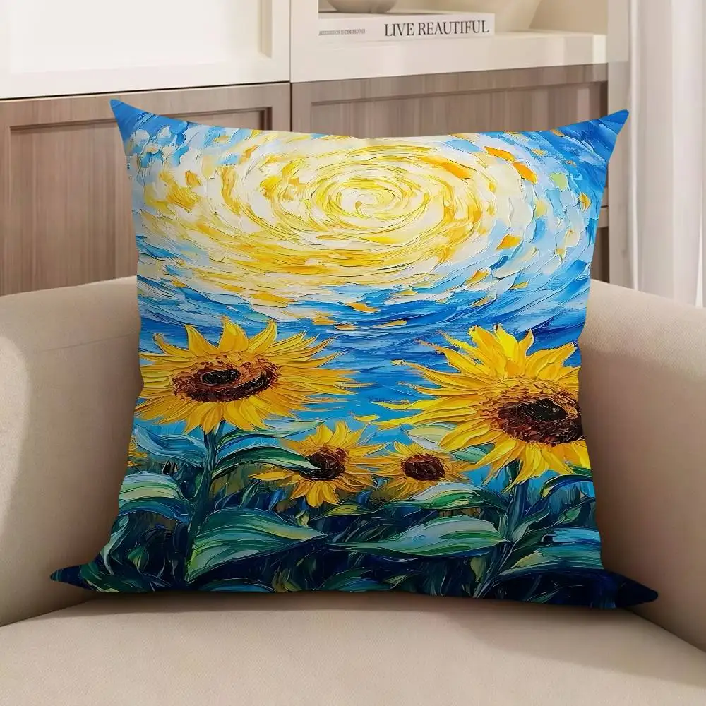 

Sunflower Swirl Pillow Gifts Home Office Furnishings Bedroom Sofa Car Cushion Cover Case 45x45cm