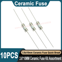10PCS 3.6*10MM Ceramic Fuse Kit Assortment 250V F0.5A 500MA F1A F2A F3A F3.15A F4A F5A F6.3A F8A F10A F15A F20A Ceramic Fuse