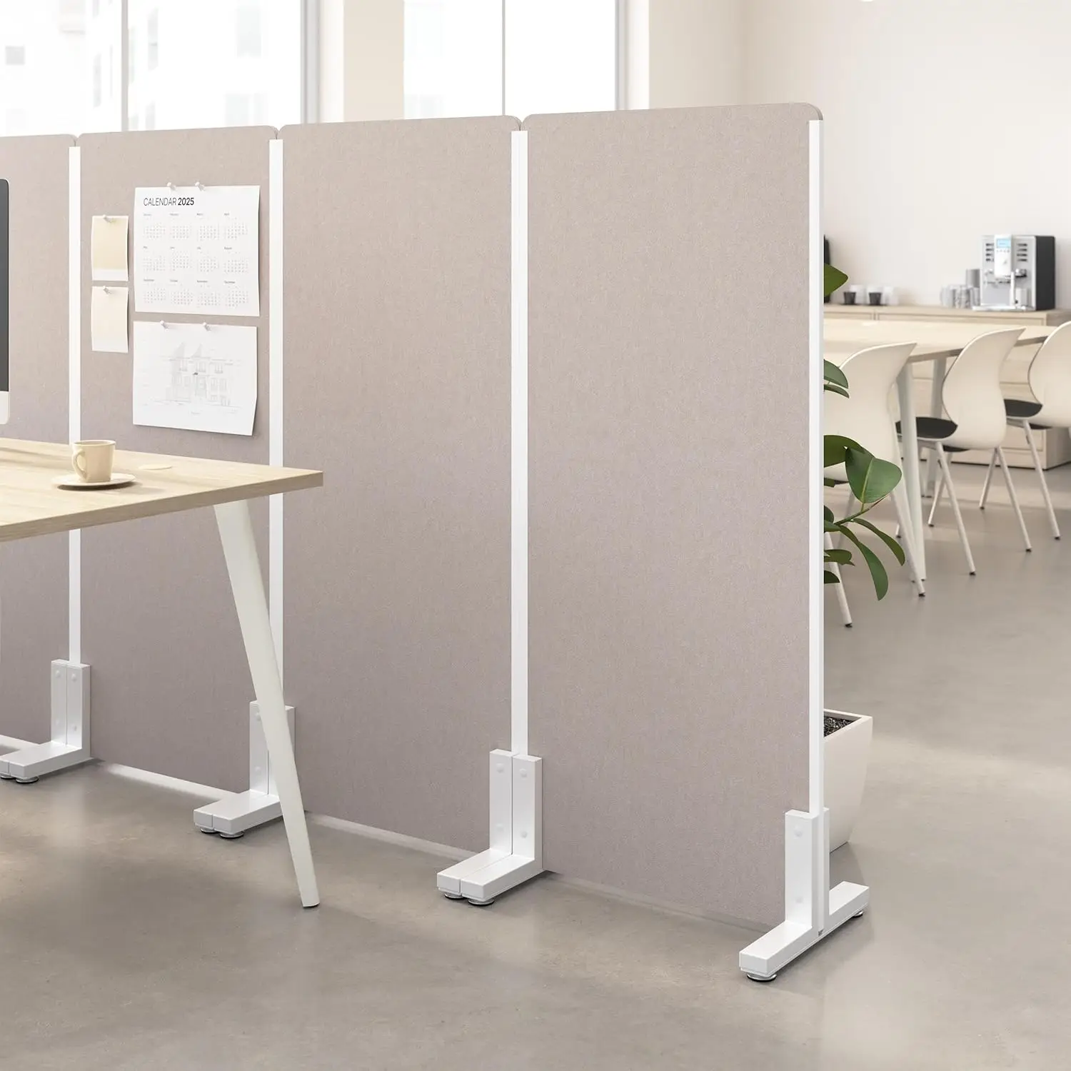 24W x 55H Freestanding Privacy Screen in Warm Beige, Standing Office Partition with Acoustic Sound Dampening Panel