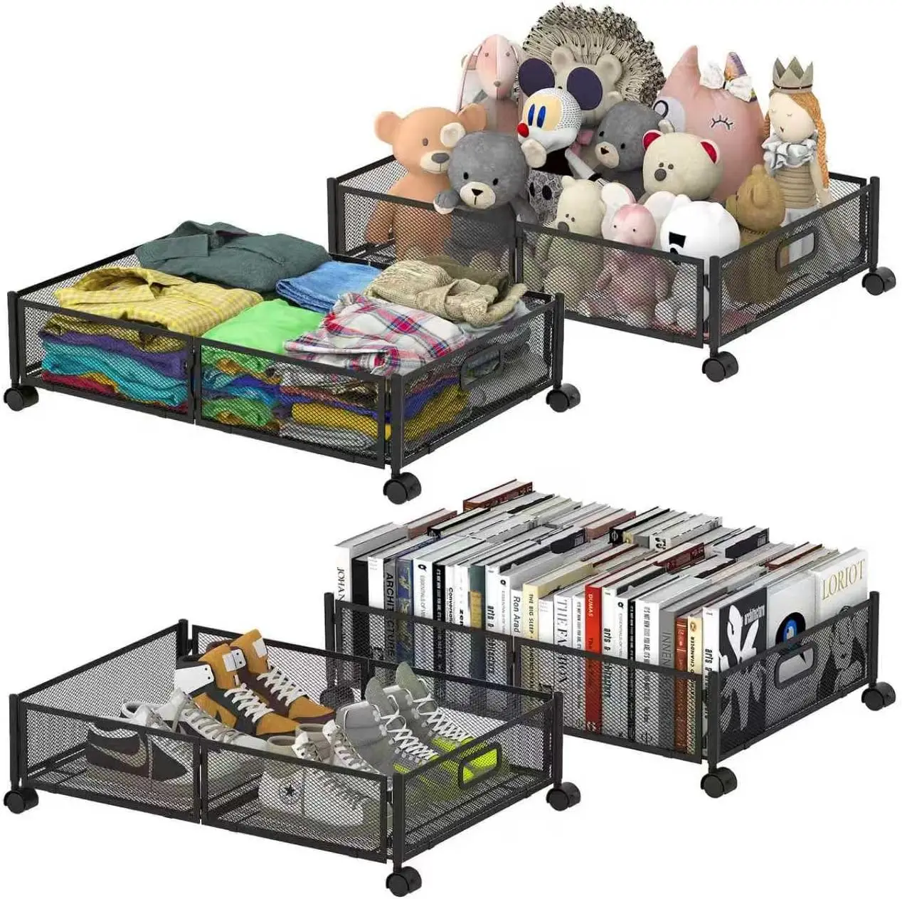 

Foldable Underbed Storage Containers with Wheels, 4-Pack Organizer for Clothes and Toys, Easy Assembly